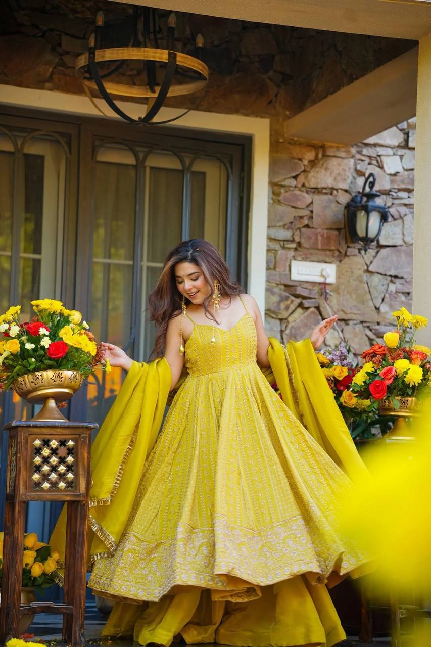 Myra Mustard Yellow Anarkali Suit Set