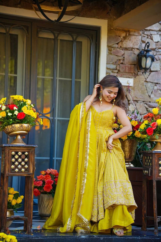 Myra Mustard Yellow Anarkali Suit Set