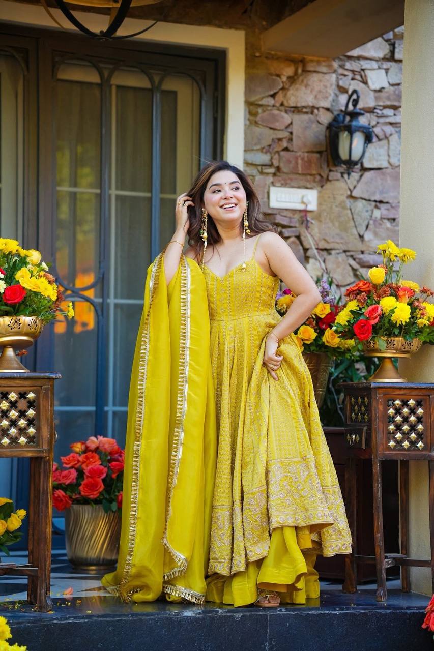 Myra Mustard Yellow Anarkali Suit Set