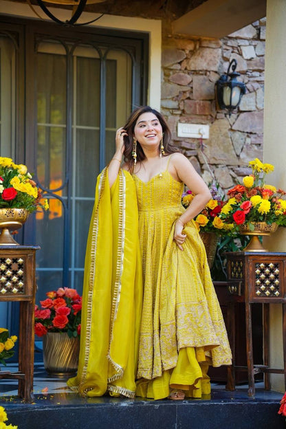 Myra Mustard Yellow Anarkali Suit Set