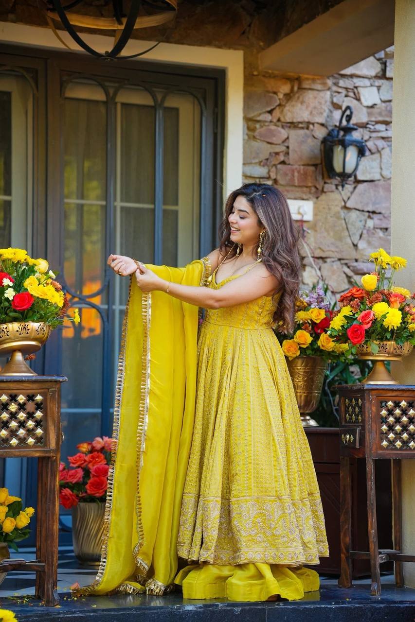 Myra Mustard Yellow Anarkali Suit Set