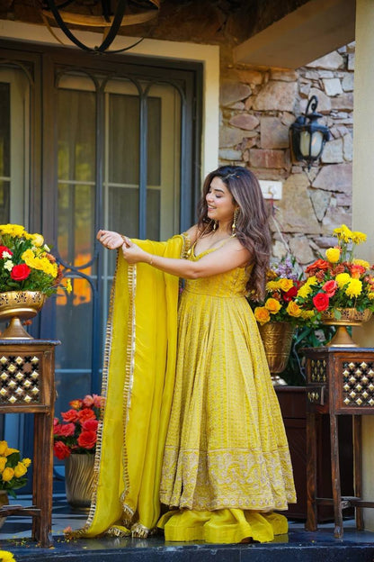 Myra Mustard Yellow Anarkali Suit Set