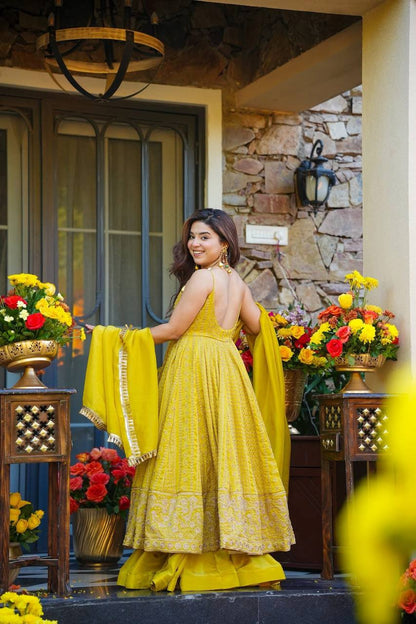 Myra Mustard Yellow Anarkali Suit Set