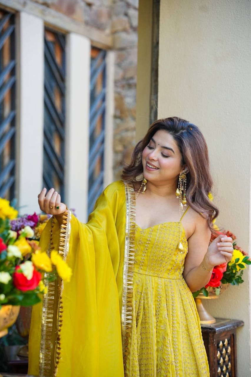 Myra Mustard Yellow Anarkali Suit Set