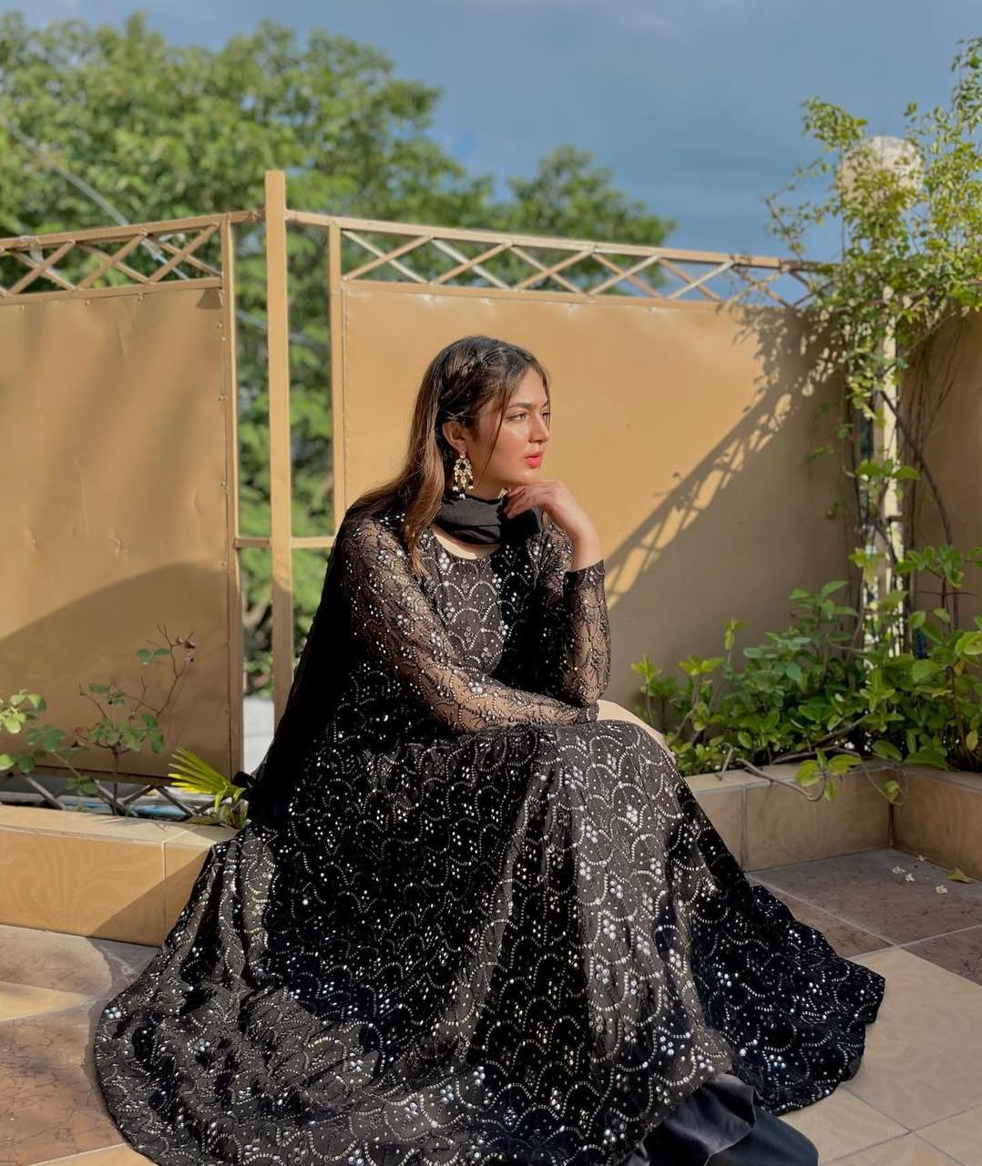 KIARA BLACK FAUX BLOOMING ANARKALI STYLE SHARARA SUIT SET