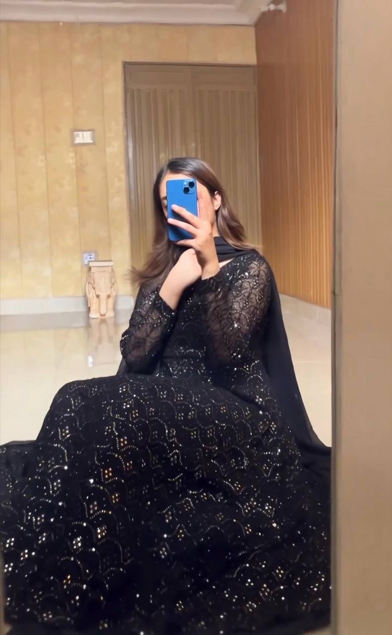 KIARA BLACK FAUX BLOOMING ANARKALI STYLE SHARARA SUIT SET