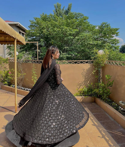 KIARA BLACK FAUX BLOOMING ANARKALI STYLE SHARARA SUIT SET