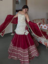 Ivory Mirror Work Kurta Sharara Set with Red Dupatta