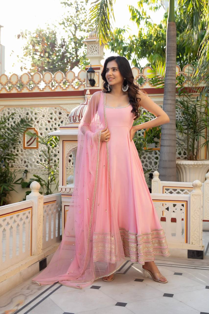 Premium Designer Natural Crepe Anarkali Suit Set