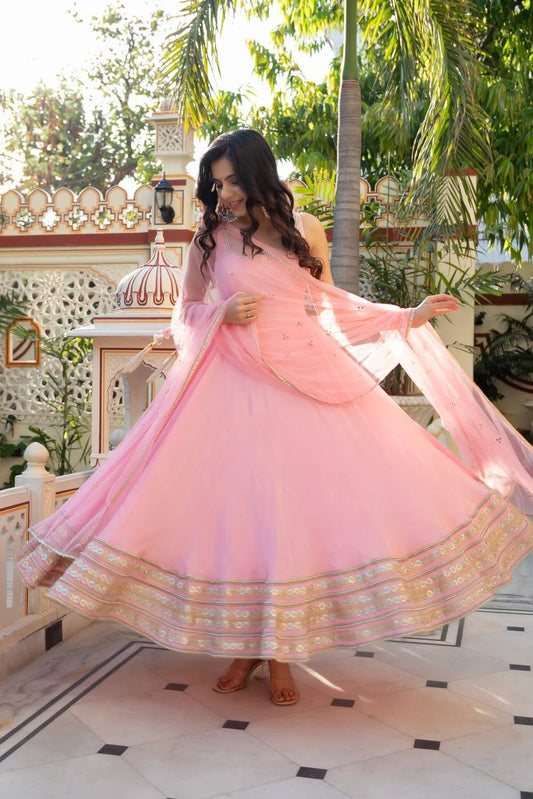 Premium Designer Natural Crepe Anarkali Suit Set