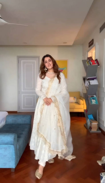 Pearl White Lakhnavi Work Designer Anarkali Suit