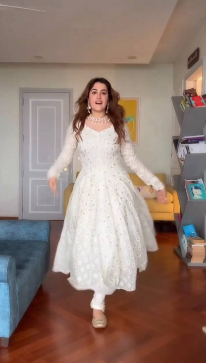 Pearl White Lakhnavi Work Designer Anarkali Suit