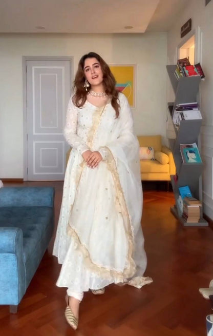 Pearl White Lakhnavi Work Designer Anarkali Suit