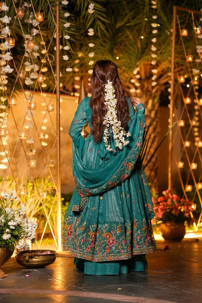 Emerald Crunchy Silk Anarkali Plazo Suit Set