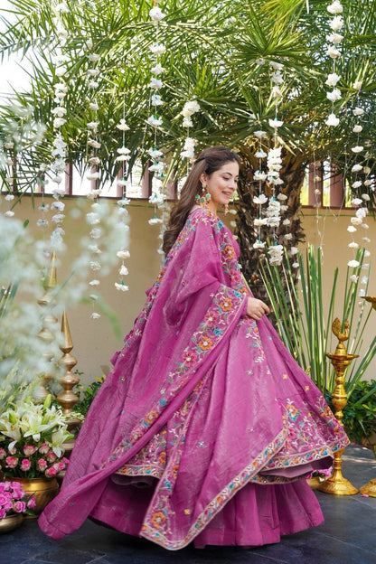 Rose Mist Crunchy Silk Anarkali Plazo Suit Set
