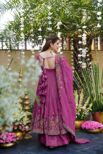 Rose Mist Crunchy Silk Anarkali Plazo Suit Set