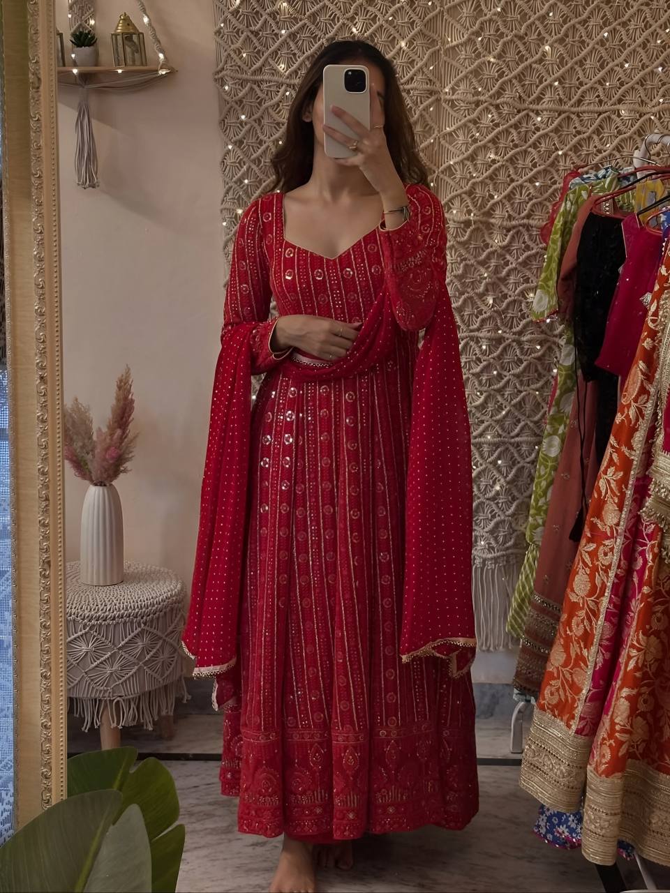 Noor Lakhnavi Embroidered Work Anarkali Suit Set