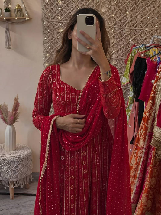 Noor Lakhnavi Embroidered Work Anarkali Suit Set