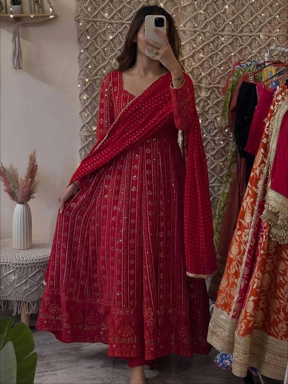 Noor Lakhnavi Embroidered Work Anarkali Suit Set