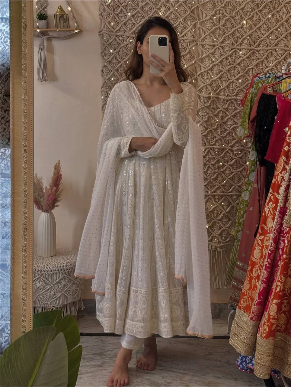 Noor Lakhnavi Embroidered Work Anarkali Suit Set