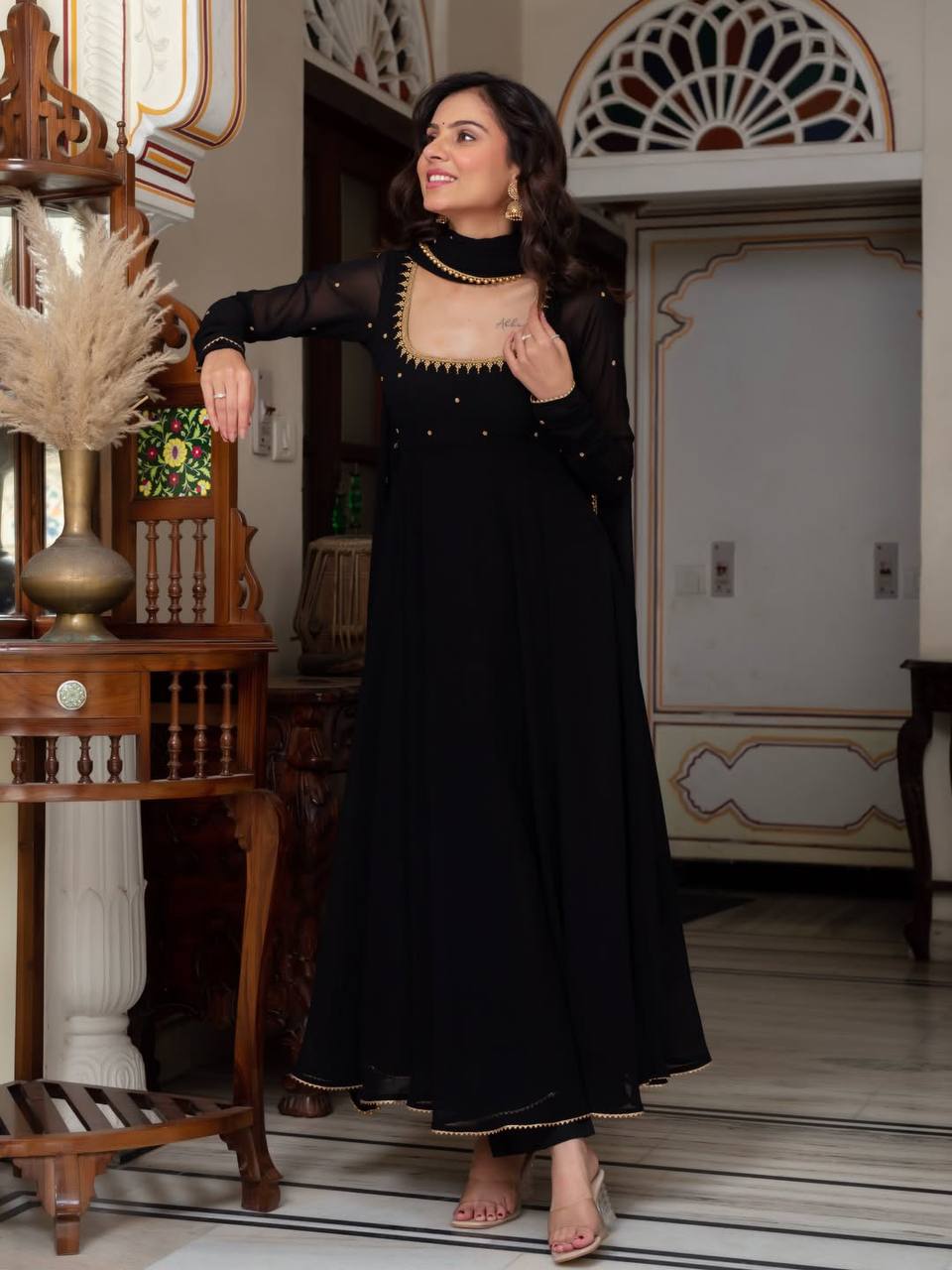 Anvisha Premium Black Party Wear Anarkali Suit Set