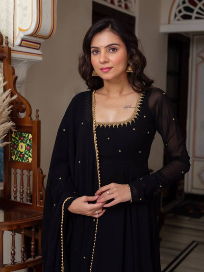 Anvisha Premium Black Party Wear Anarkali Suit Set