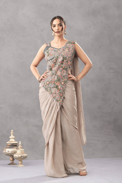 Nisha Embroidered Chinon Drape Saree
