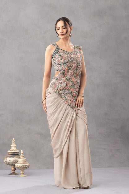 Nisha Embroidered Chinon Drape Saree