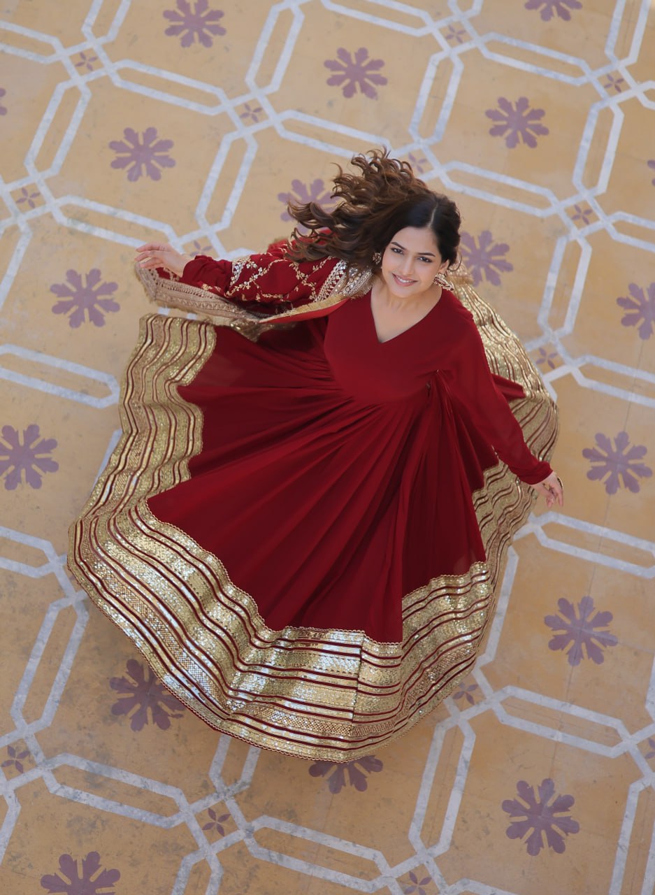 Shanaya Maroon Party Wear Gown