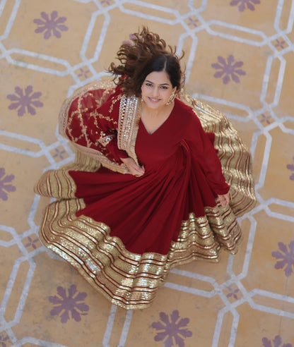 Shanaya Maroon Party Wear Gown
