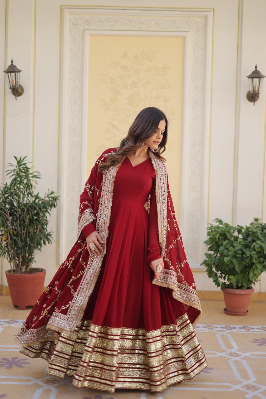 Shanaya Maroon Party Wear Gown