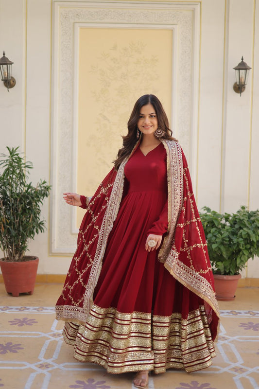 Shanaya Maroon Party Wear Gown