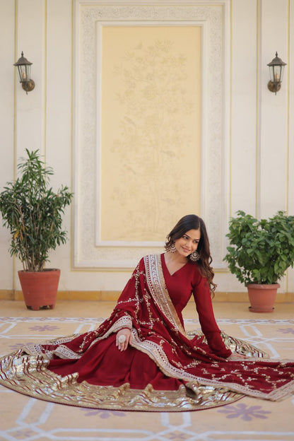 Shanaya Maroon Party Wear Gown