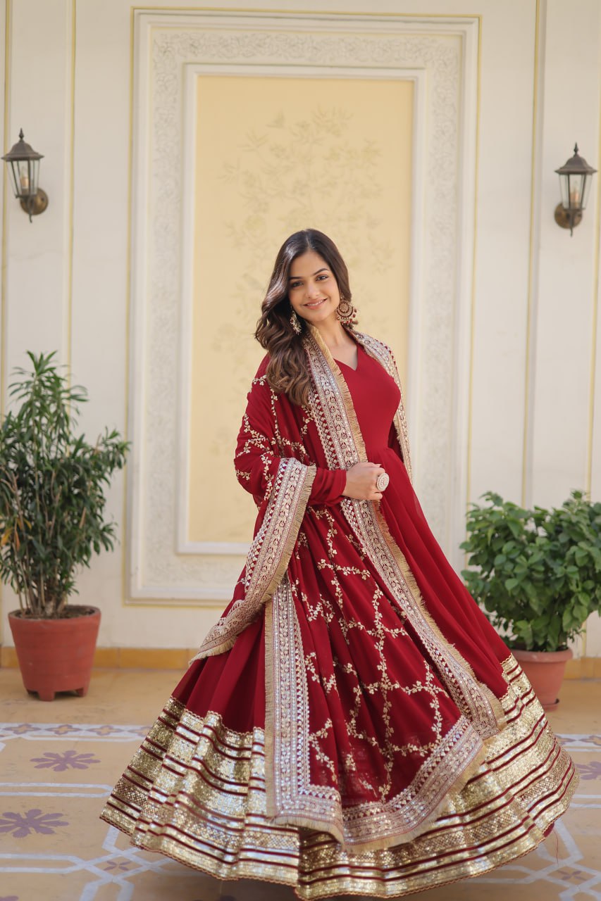 Shanaya Maroon Party Wear Gown