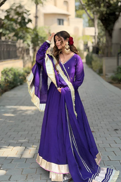 Aarvika’s Royal Purple Elegant Golden Border Anarkali Suit Set