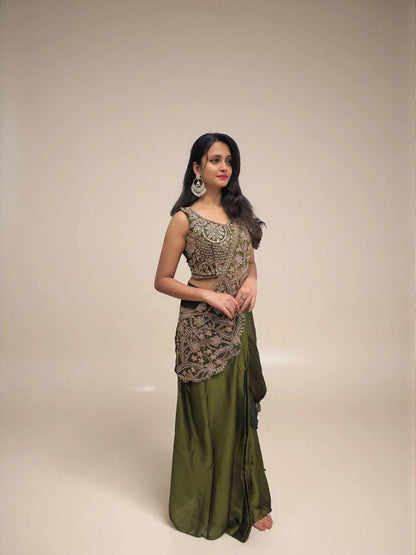 Silk Fusion Pre-Stitched Lehenga Saree