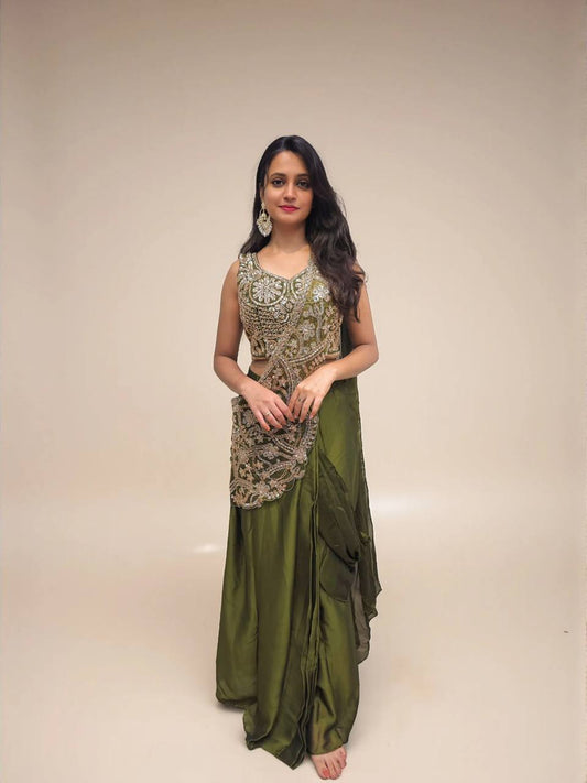 Silk Fusion Pre-Stitched Lehenga Saree