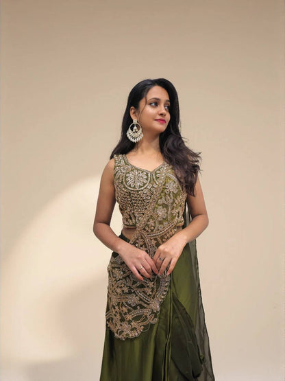 Silk Fusion Pre-Stitched Lehenga Saree