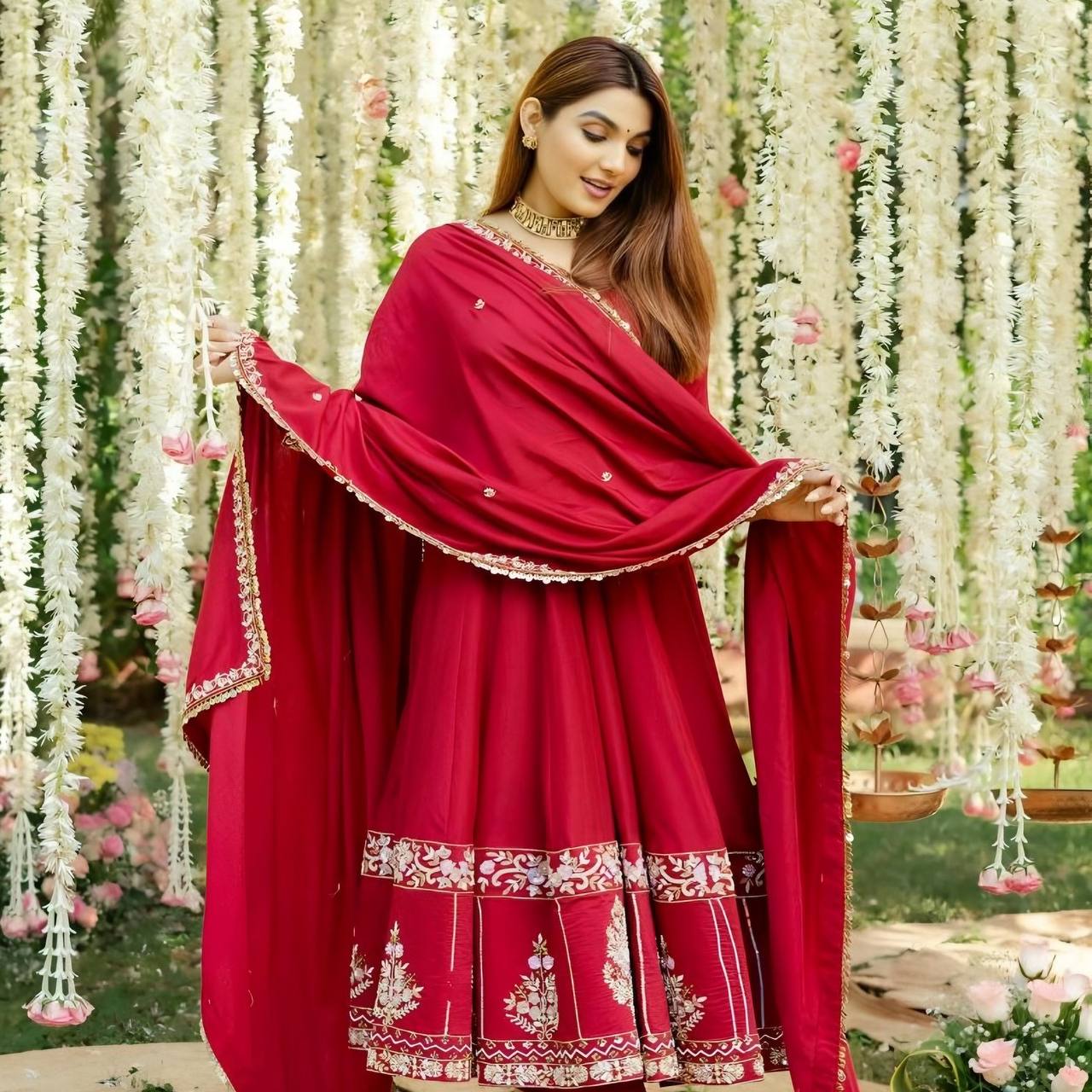 Elina Red Coloured Anarkali Suit Set