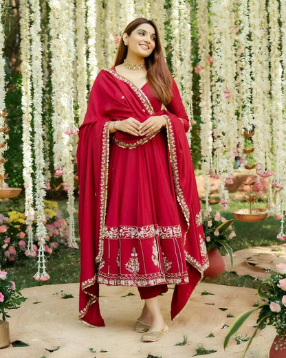 Elina Red Coloured Anarkali Suit Set