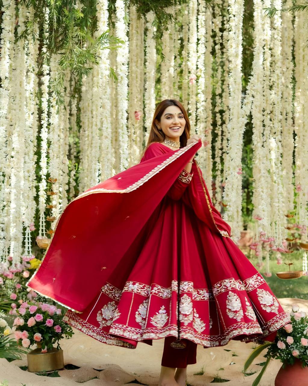 Elina Red Coloured Anarkali Suit Set
