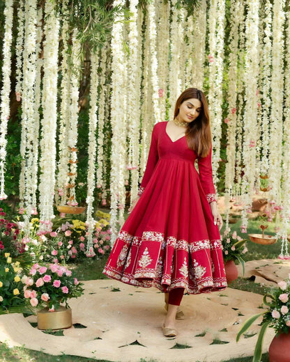 Elina Red Coloured Anarkali Suit Set
