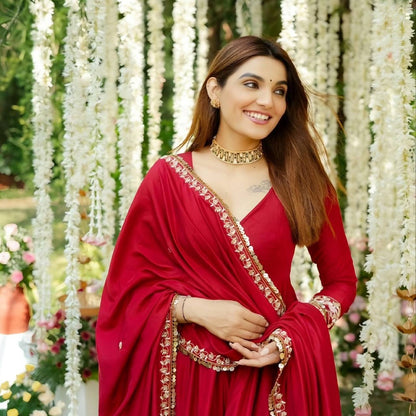 Elina Red Coloured Anarkali Suit Set