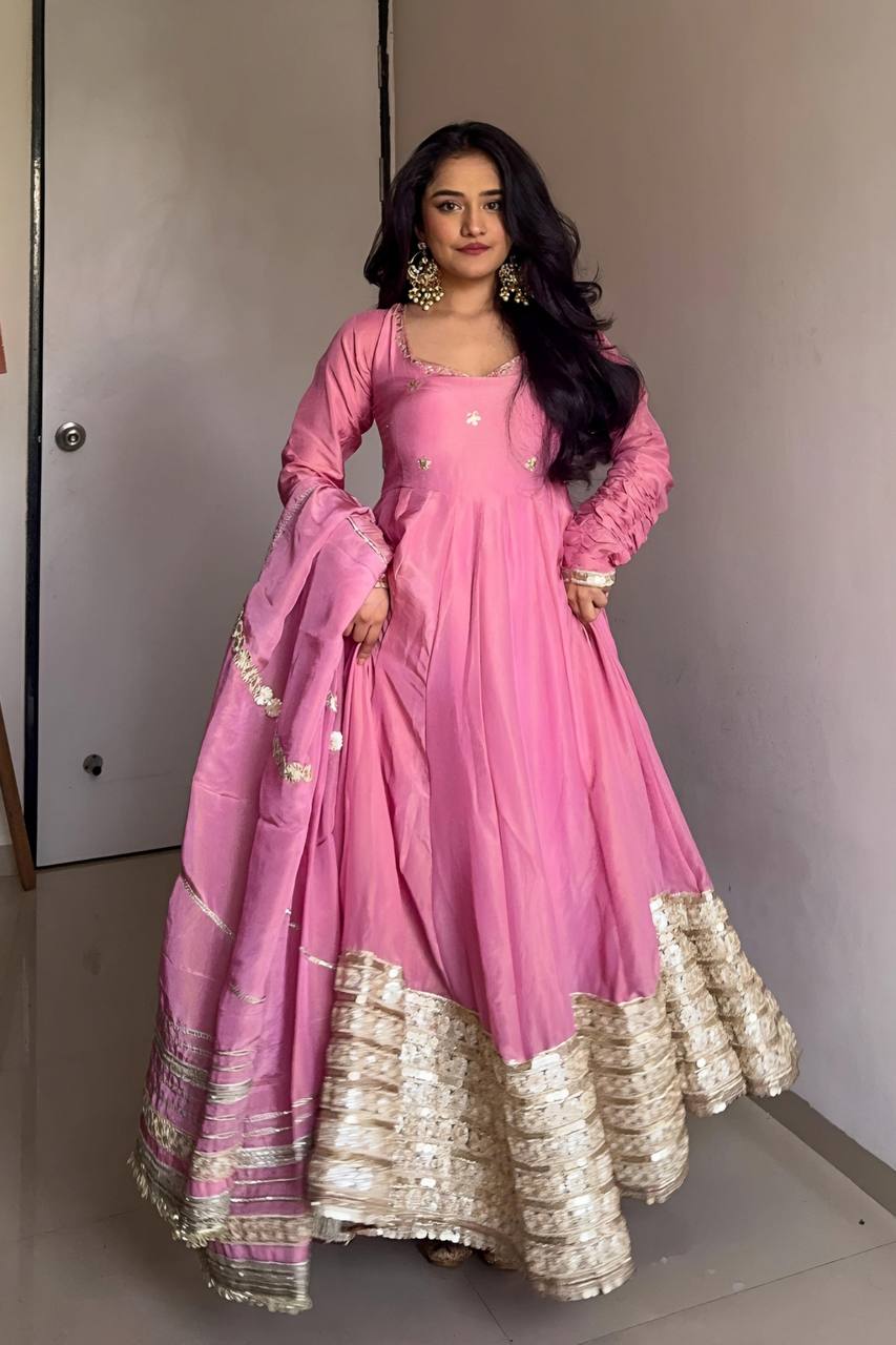 Lavina Pink Vichitra Silk Anarkali Suit Set