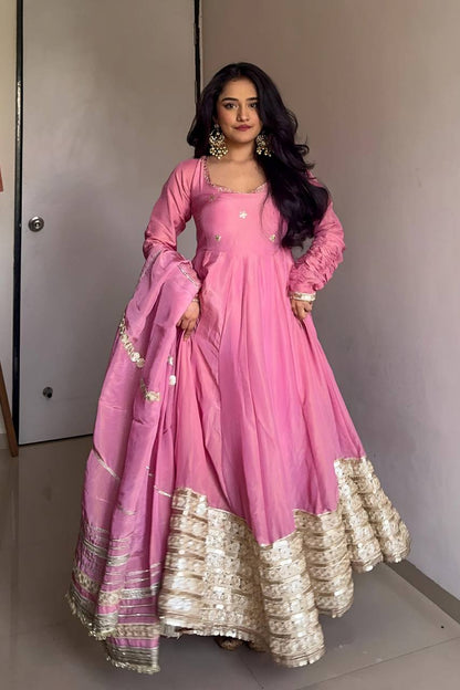 Lavina Pink Vichitra Silk Anarkali Suit Set