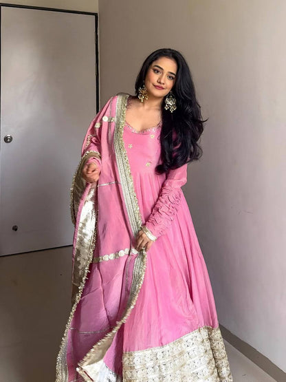 Lavina Pink Vichitra Silk Anarkali Suit Set