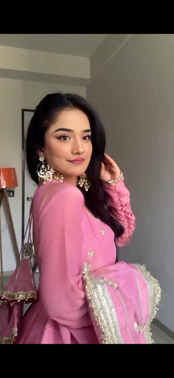 Lavina Pink Vichitra Silk Anarkali Suit Set