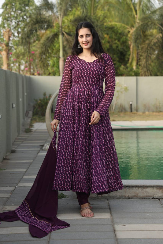 KIARA’S WINE COLOURED ANARKALI SUIT SET