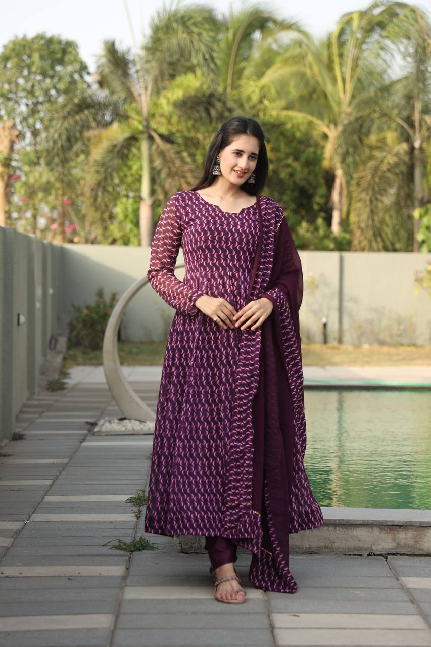 KIARA’S WINE COLOURED ANARKALI SUIT SET