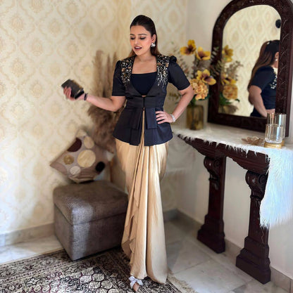 ✨ French Crepe Blazer & Dhoti 3-Piece Set